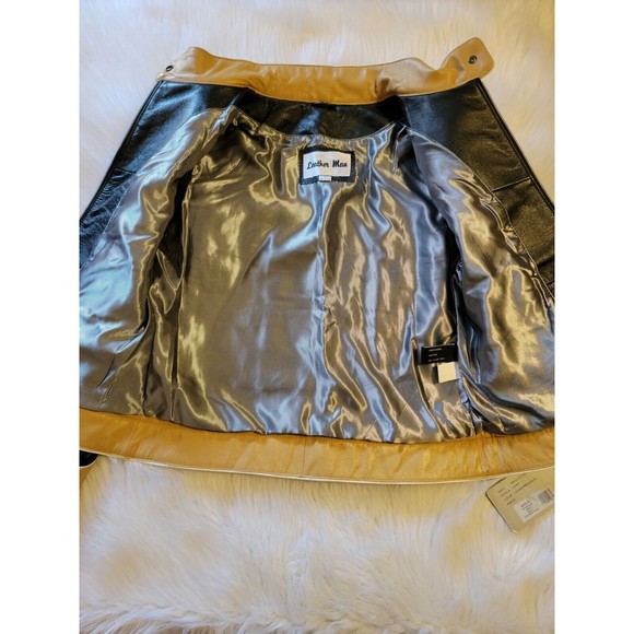 Women's Black Tan Leather Moto Jacket Sz M/L Biker Rocker Beautiful! NWT - Picture 7 of 16
